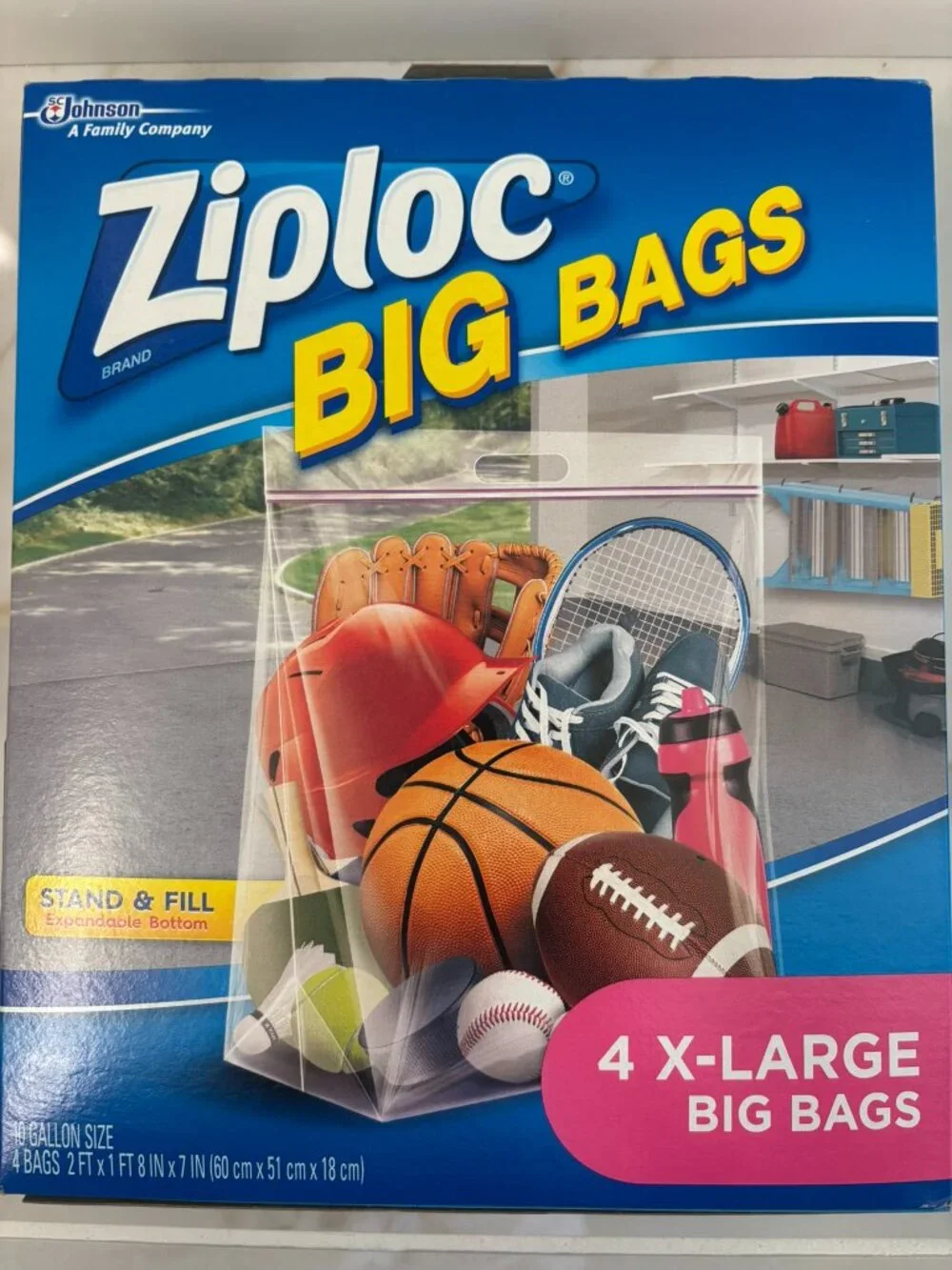 Ziploc Big Bag 4 Count XL 10 Gallon Stand & Fill with Double Zip Lock & Handle